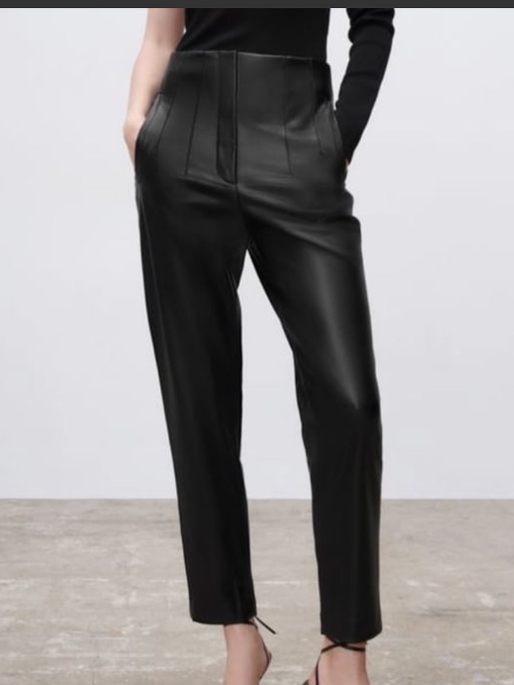 Zara Faux Leather High-Waist Trousers Black Skinny Pants Size XS